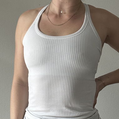 White Lululemon top with built in bra
