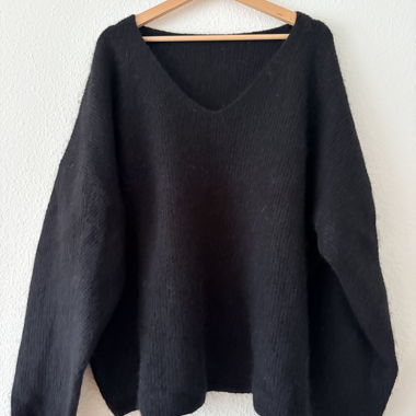 Schwarzer Pullover, Wolle, weit, Grösse XXL
