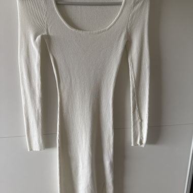 White Ribbed Knit Sweater Dress