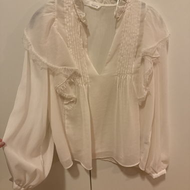Cream chiffon ruffled long sleeve blouse