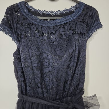 Dark blue evening dress with tulle