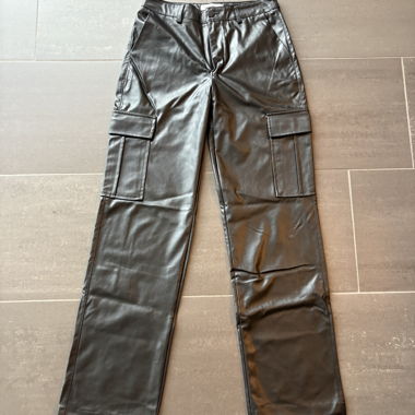 Black faux leather trousers – straight leg