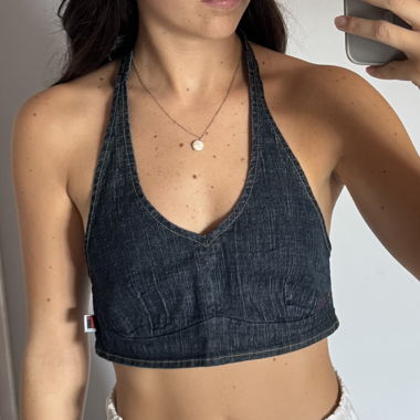 jeans-top mit offenem rücken