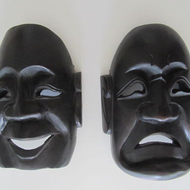 Set of two black, Theater drama masks Happy-Sad
