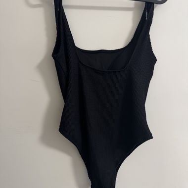 Black Ribbed-Knit Bodysuit