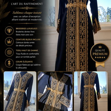 Magnifico caftano nero ricamato in oro – chic ed elegante