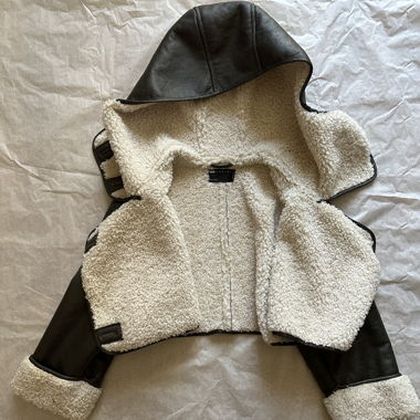 Cropped Lederjacke mit Teddyfutter Y2K