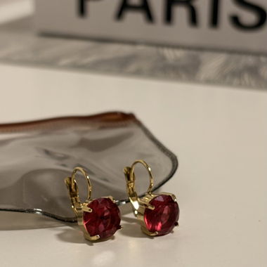 Orecchini dorati con pietre rosse/rosa
