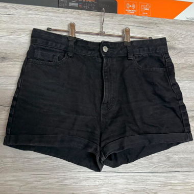 c&a black denim high waisted jean mom shorts