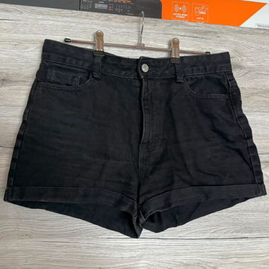 c&a black denim high waisted jean mom shorts
