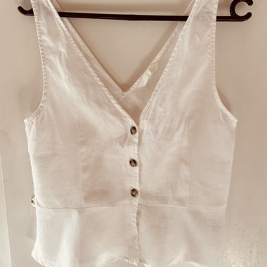 White Linen Top with Button Placket