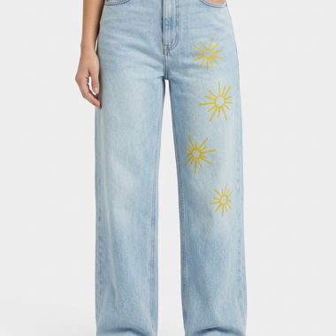 Blue Jeans with Sun Print (handmade)