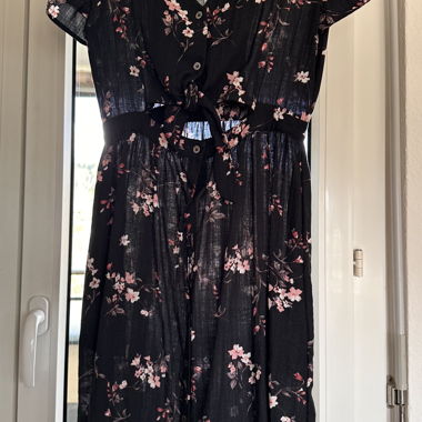 Floral Linen Dress Black