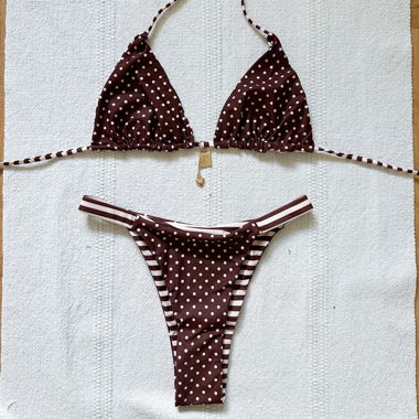 Wendbarer Brauner Bikini mit Punkten S