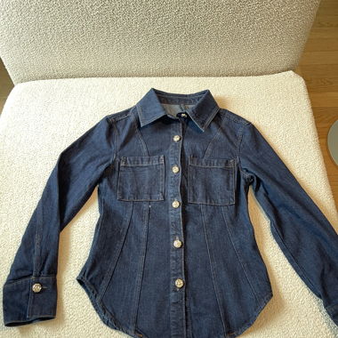 Dark blue denim shirt with crystal buttons