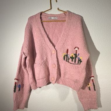 Cardigan rose ZARA brodé