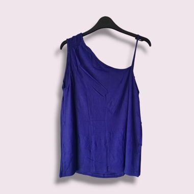 Top asymétrique bleu en viscose, taille 36/38