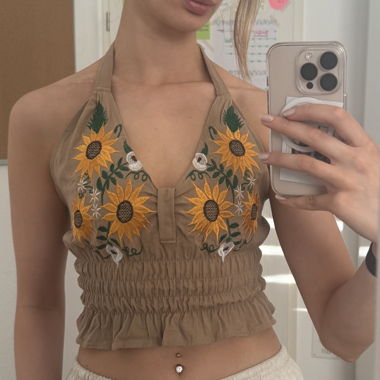 Top à col licou tournesol fait main