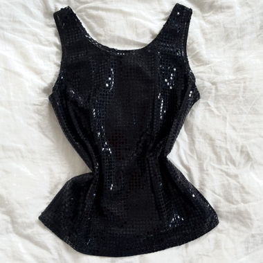 Vintage French Black Sequin Party Top