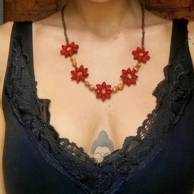 Handmade floral spring necklace art seed natur eco