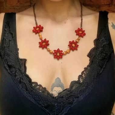 Handmade floral spring necklace art seed natur eco