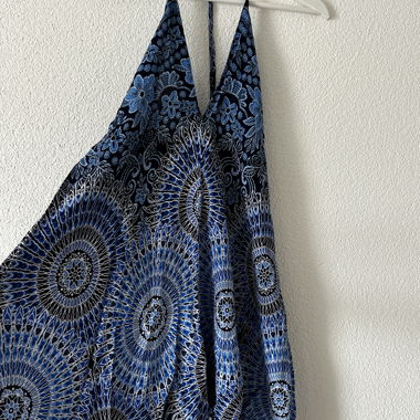 Abito boho con spalline sottili blu, taglia XS-M