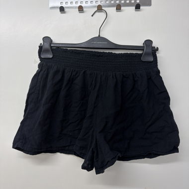 Linen Black Elastic Waist Shorts