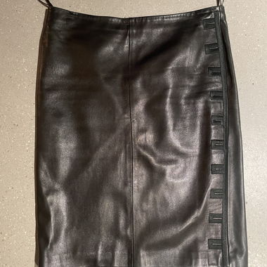 Black Faux Leather Skirt with Slit