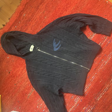 Felpa zip lavorata blu navy