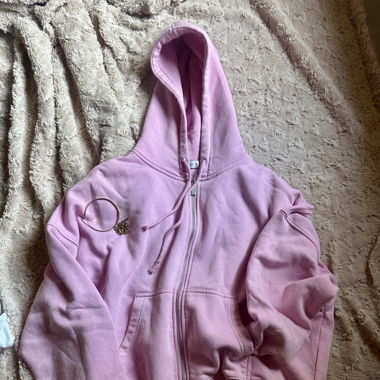 Sweat à capuche zippé rose