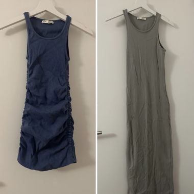 2 sleeveless maxi dresses in blue & grey
