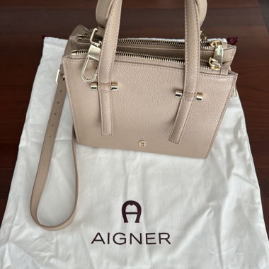 Borsa a tracolla in pelle beige Aigner