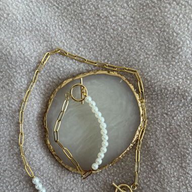 Armband- und Halskettenset Perle Gold
