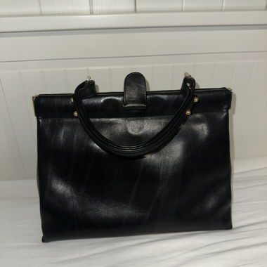Borsa a mano vintage nera in vera pelle