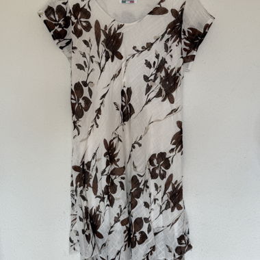 Floral Midi Dress White Brown Boho Cottagecore