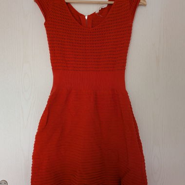 Coral textured knit dress with transparency