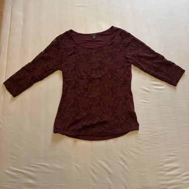 Burgundy lace blouse with 3/4 sleeves