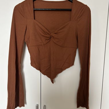 Brown Long-Sleeve Crop Top