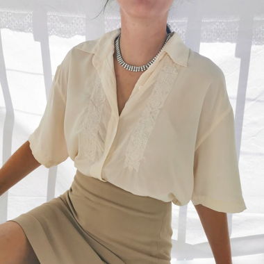 Cream ivory vintage oversized silk blouse