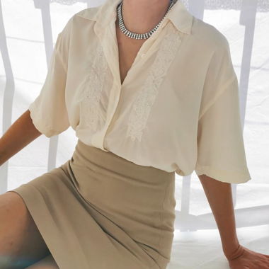 Blouse vintage en soie crème ivoire oversize