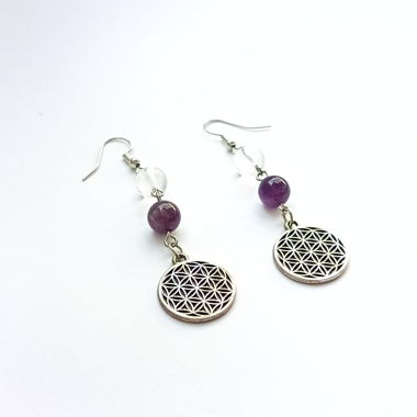 Boucles d'oreilles fleur de vie et pierres