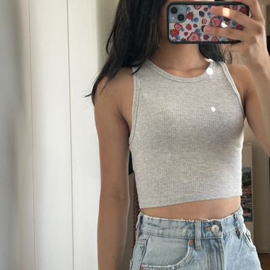 Zara Grey Cropped Ribbed Tank Top