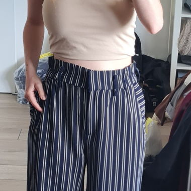 Pantaloni a gamba larga a righe navy