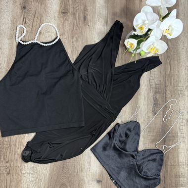 Set due pezzi in raso nero