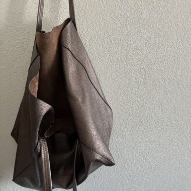 Brown leather tote bag