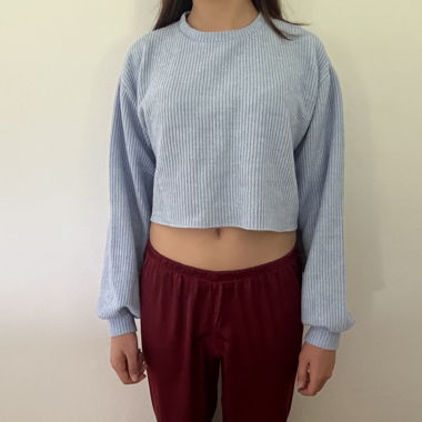 Pull en maille côtelée bleu clair