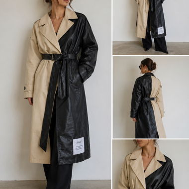 Bicolour Leather Trench Coat Boohoo, Size M