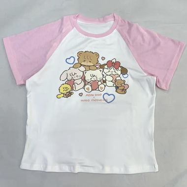 White and Pink Raglan T‑Shirt with Animal Motif