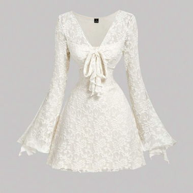 White Lace Dress with Flared Sleeves