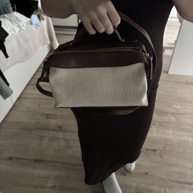 Kleine Handtasche aus Canvas und braunem Leder ZARA